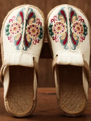 Abstract Embroidered Mules Slides Clogs- Cactus Rose