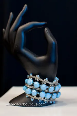 ADO | Beaded Turquoise & Silver Clasp Bracelet with Stones