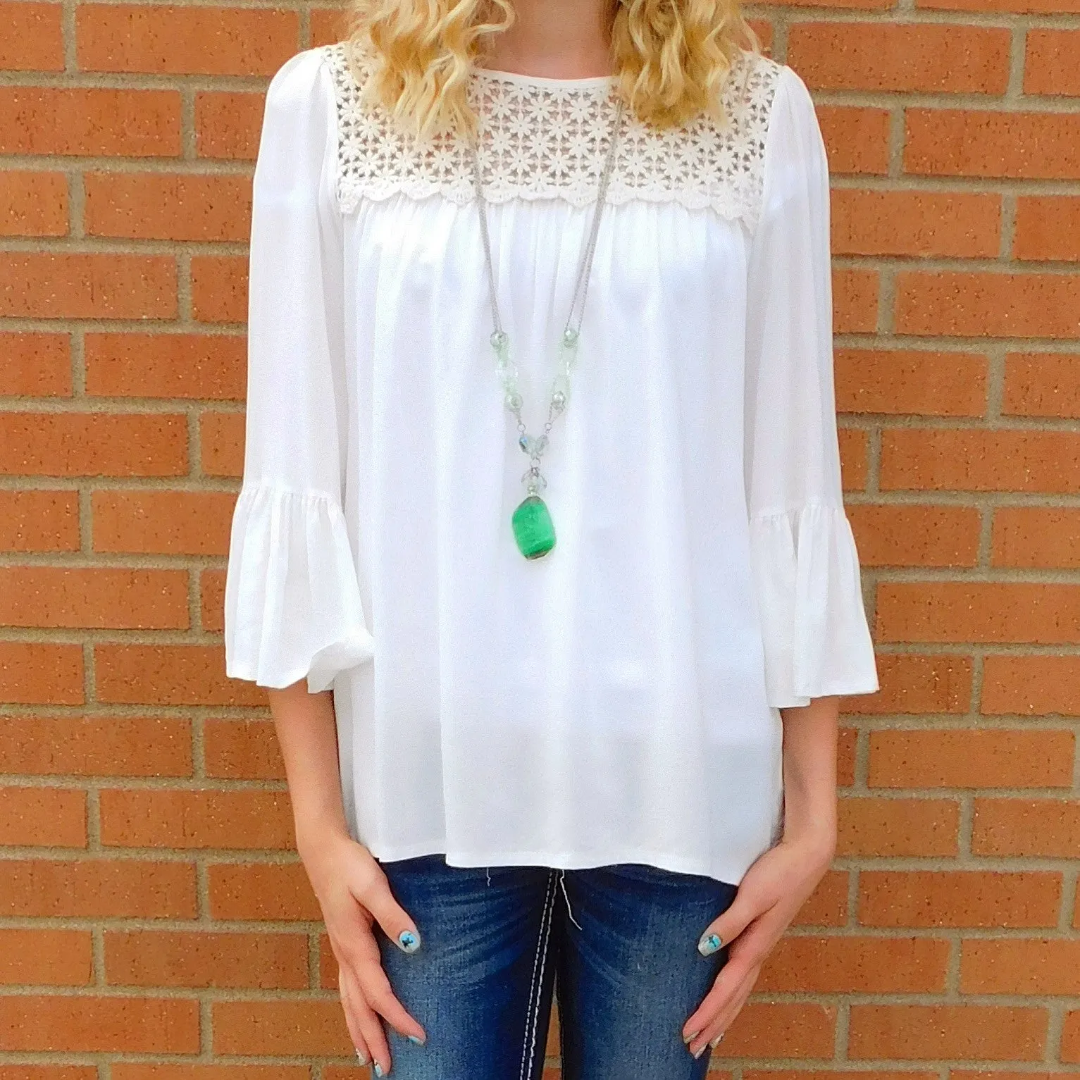 ADO | Green Gem Stone Pendant Necklace Long