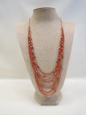 ADO | Orange & Gold Bib Necklace Long