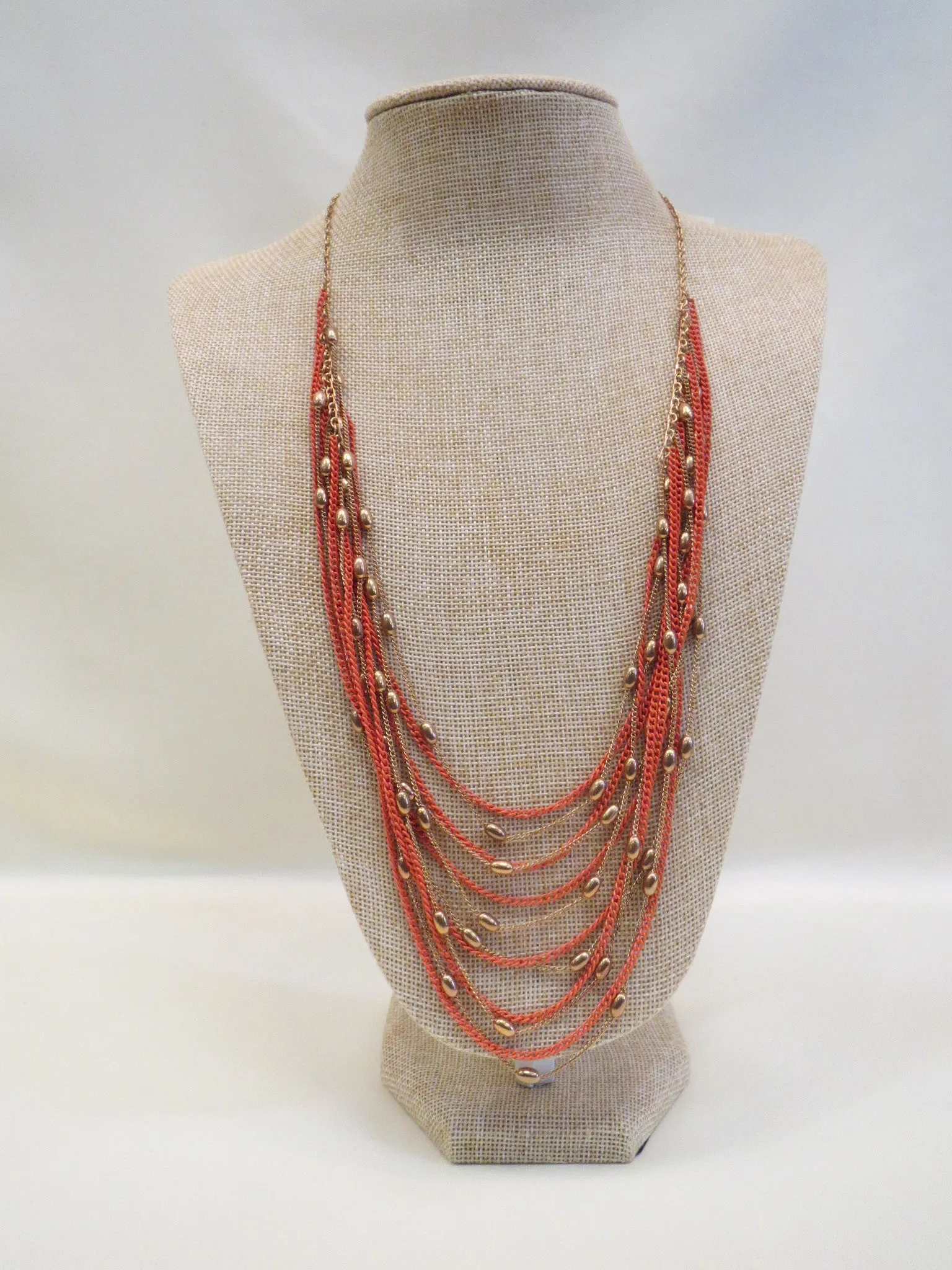 ADO | Orange & Gold Bib Necklace Long
