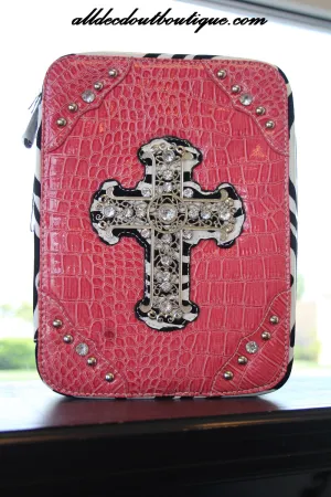 ADO | Pink and Zebra Print Embellished Bible Cover