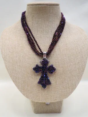 ADO | Purple Beaded Necklace with Removable Cross Pendant