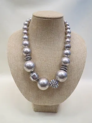 ADO | Silver Ball Necklace with Rhinestones
