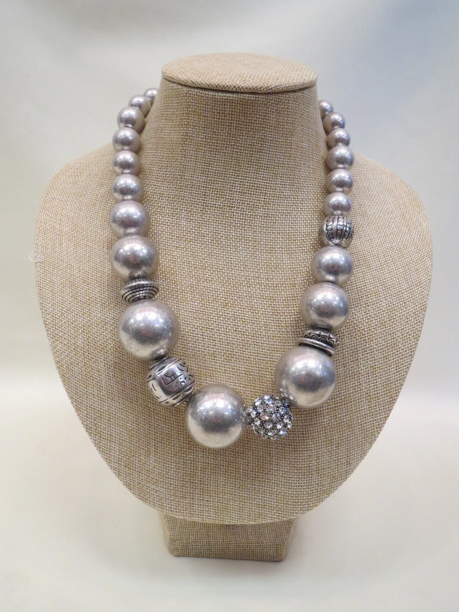 ADO | Silver Ball Necklace with Rhinestones
