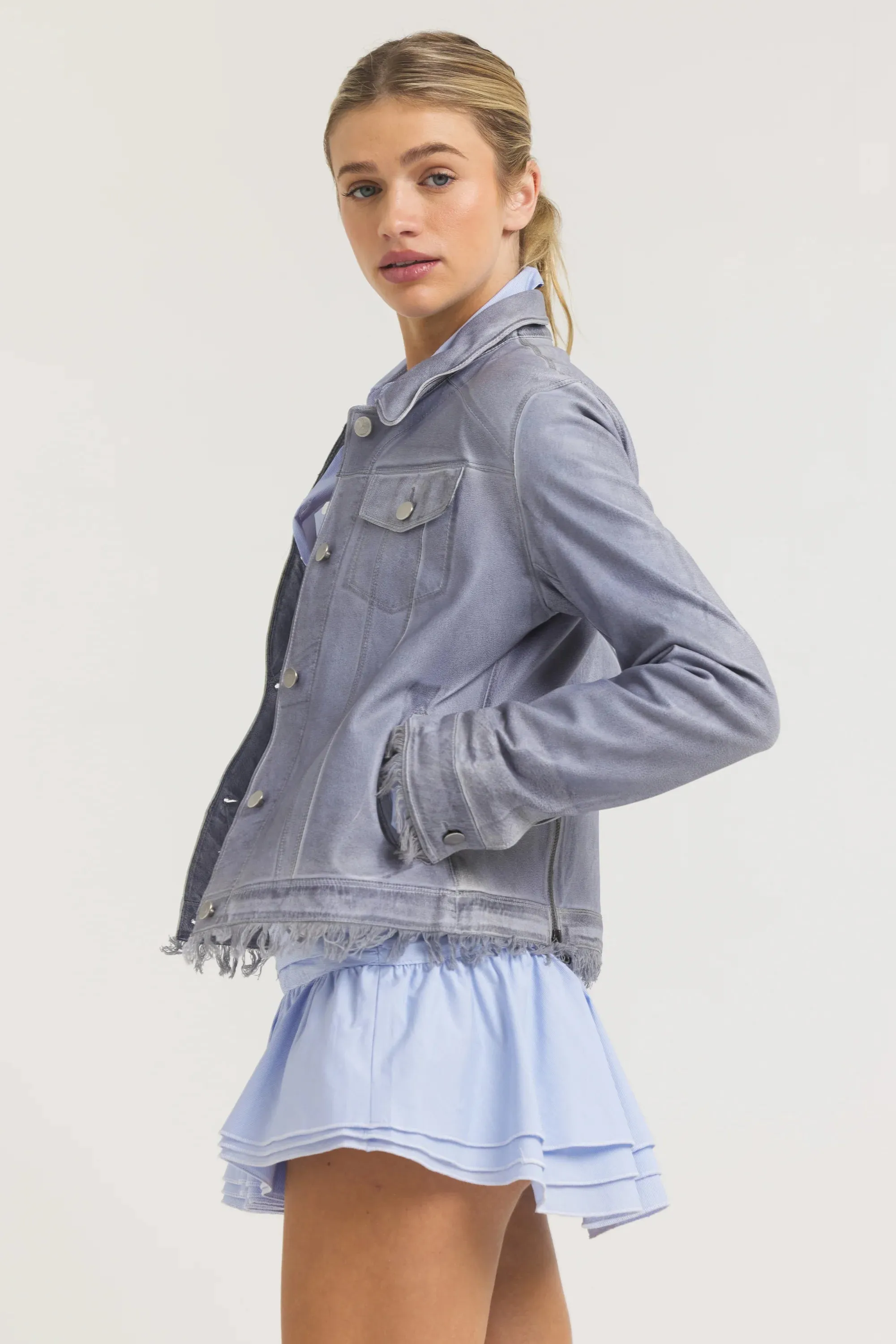 Alexa Patina Leather Jacket | Blueberry