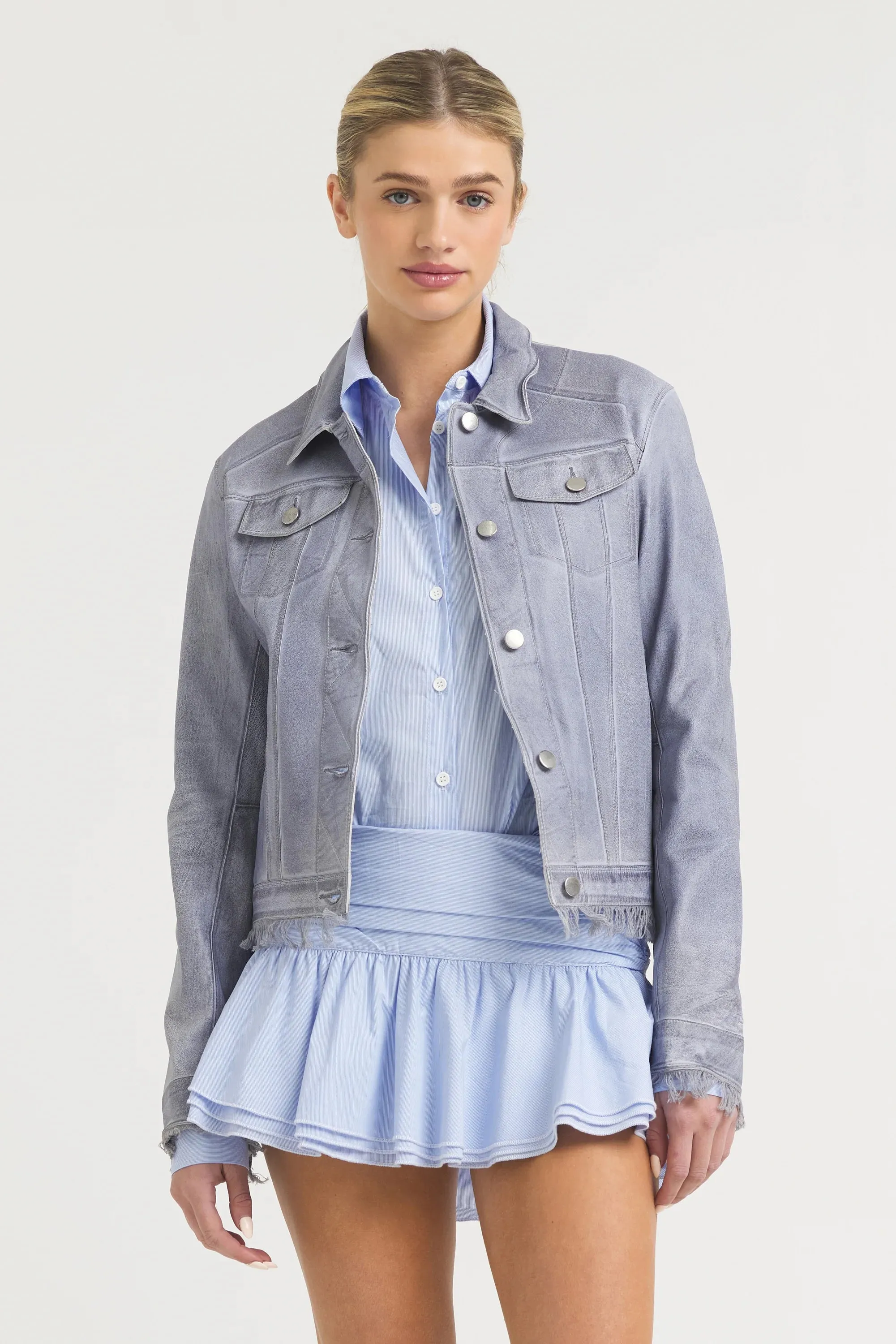 Alexa Patina Leather Jacket | Blueberry