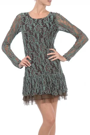 A'reve | Lace Dress Brown & Turquoise