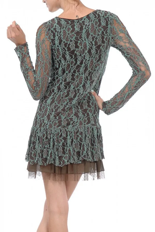 A'reve | Lace Dress Brown & Turquoise