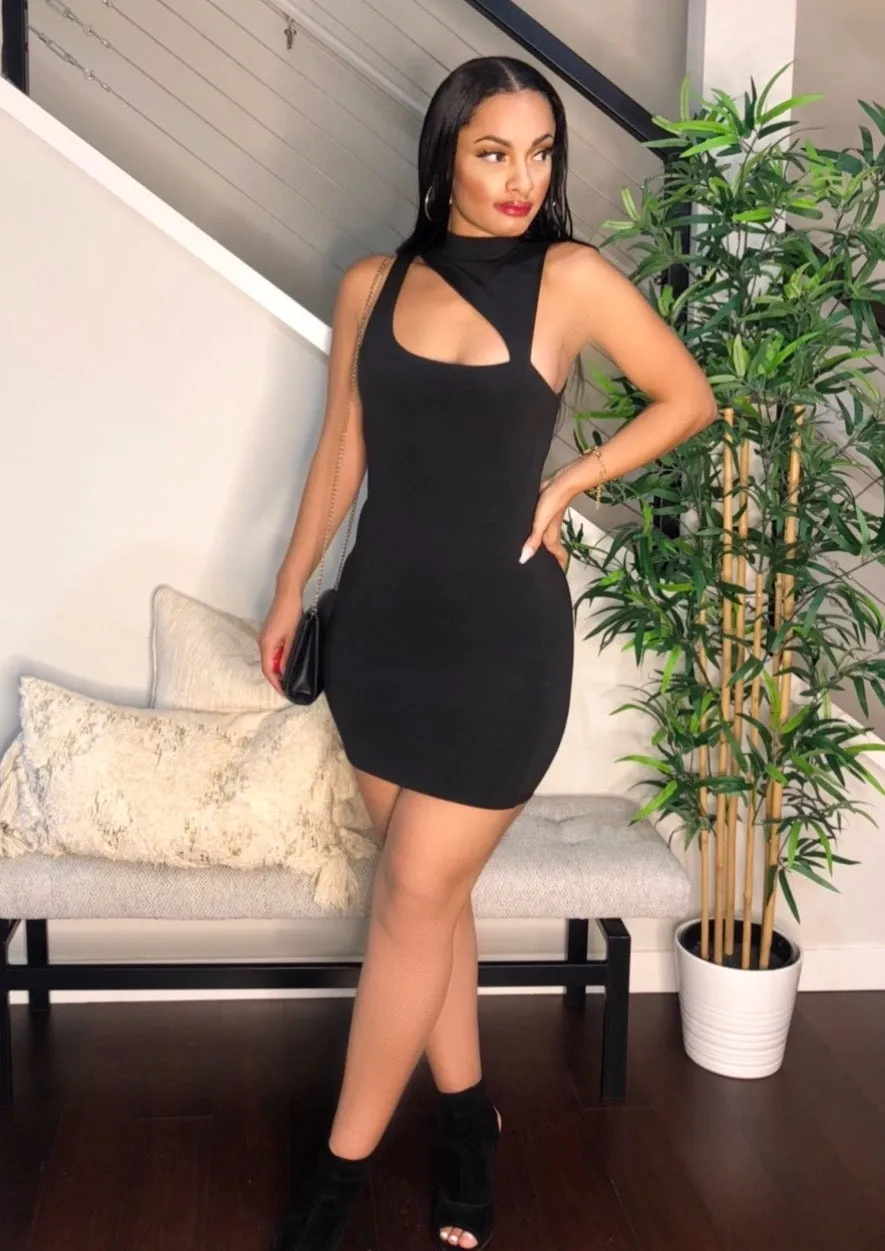 Black Asymmetrical Mini Dress