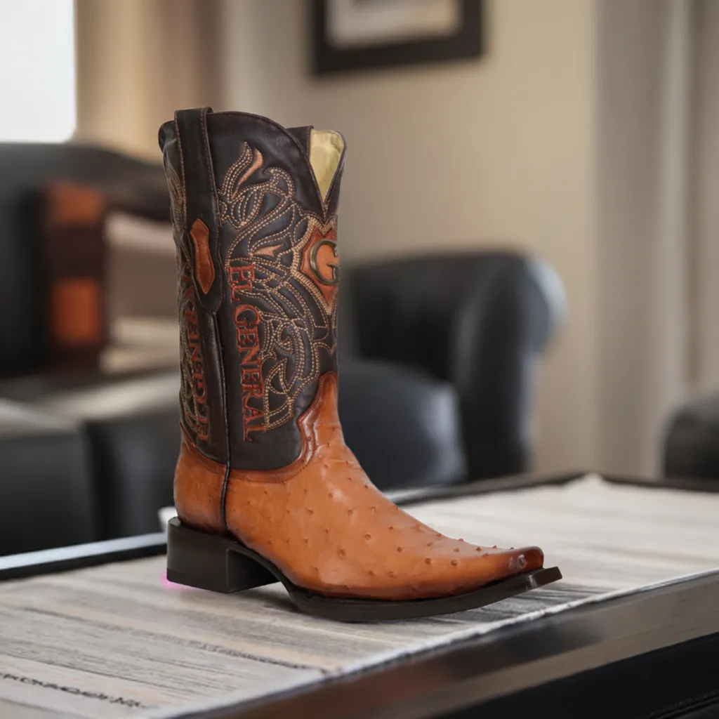Botas Vaqueras Exoticas de Avestruz Original para Hombre 'El General' - ID: 45077