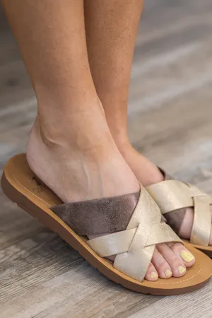 Bronze Metallic Criss-Cross Flat Sandal