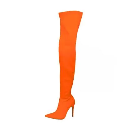 Candy Color Elastic long boots pointed toe thin leg autumn over-the-knee