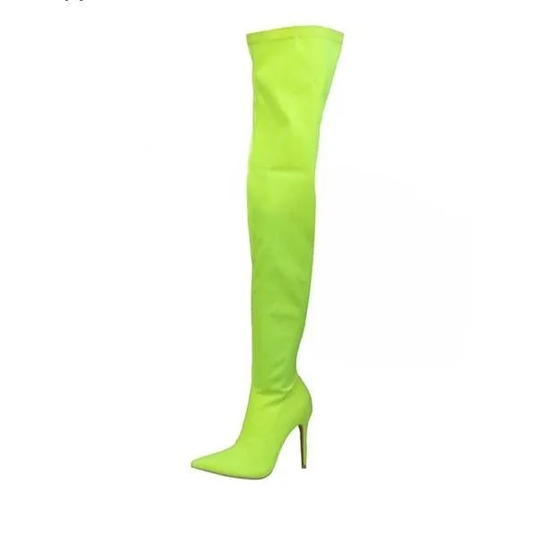 Candy Color Elastic long boots pointed toe thin leg autumn over-the-knee