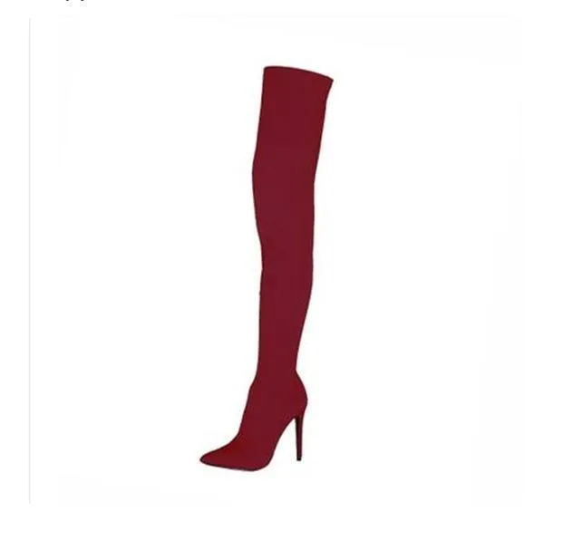 Candy Color Elastic long boots pointed toe thin leg autumn over-the-knee