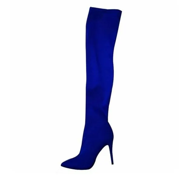 Candy Color Elastic long boots pointed toe thin leg autumn over-the-knee