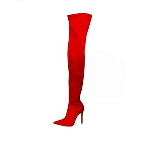 Candy Color Elastic long boots pointed toe thin leg autumn over-the-knee