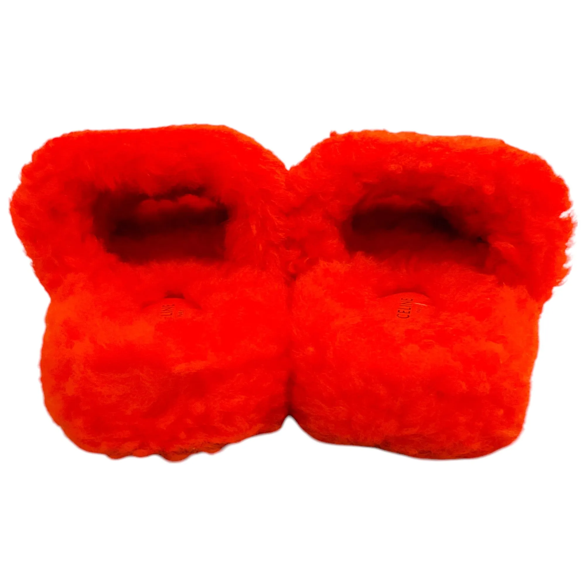 Celine Bright Orange Shearling Open Sandal 05