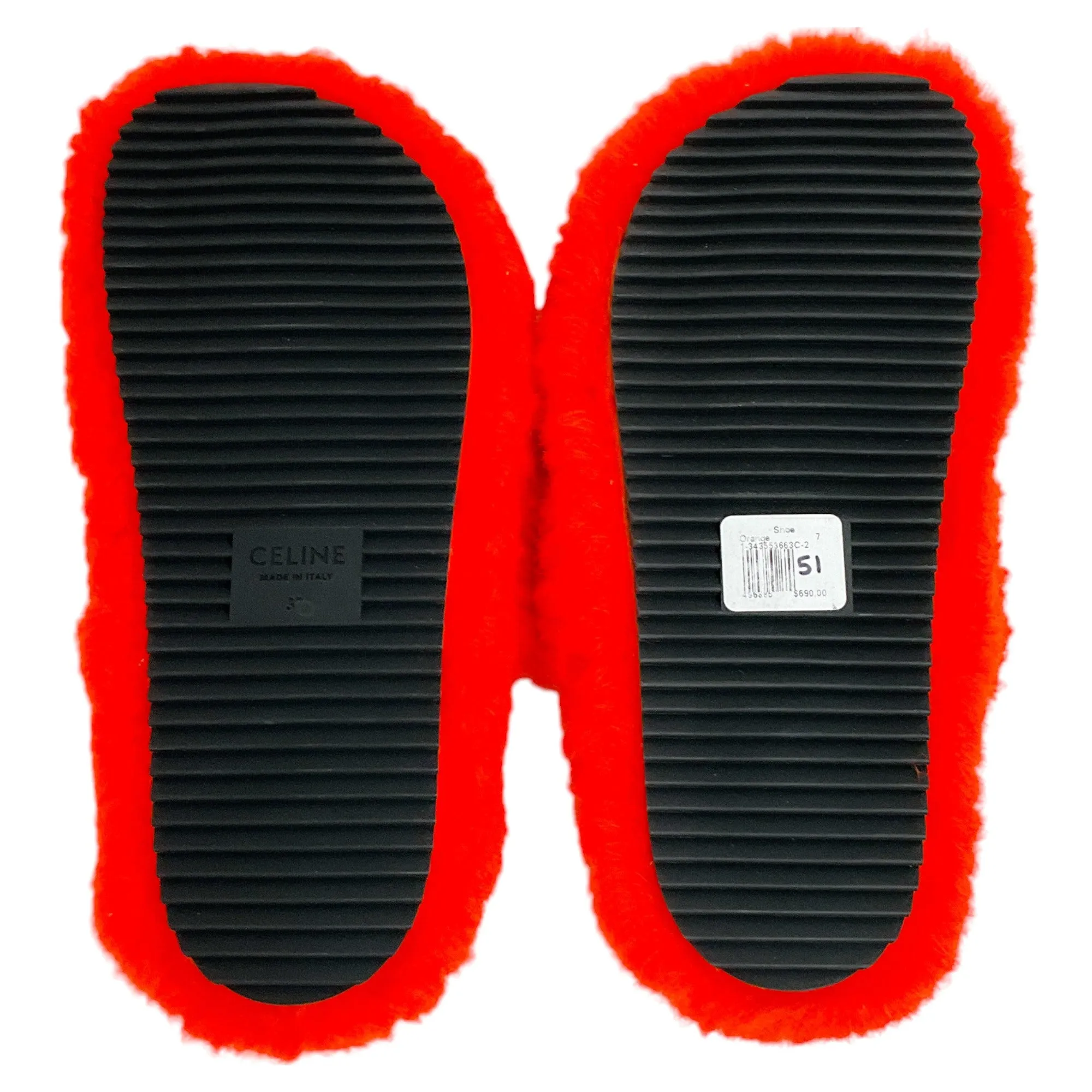 Celine Bright Orange Shearling Open Sandal 05