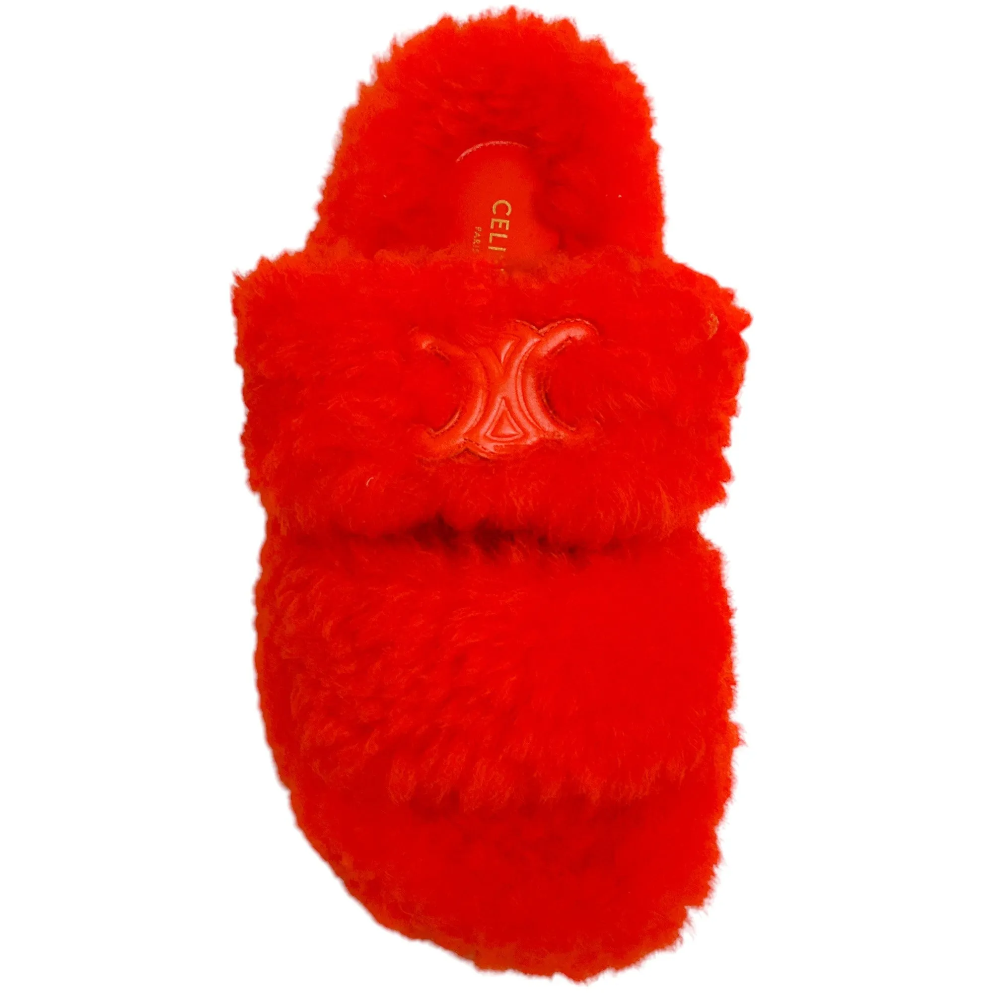 Celine Bright Orange Shearling Open Sandal 05