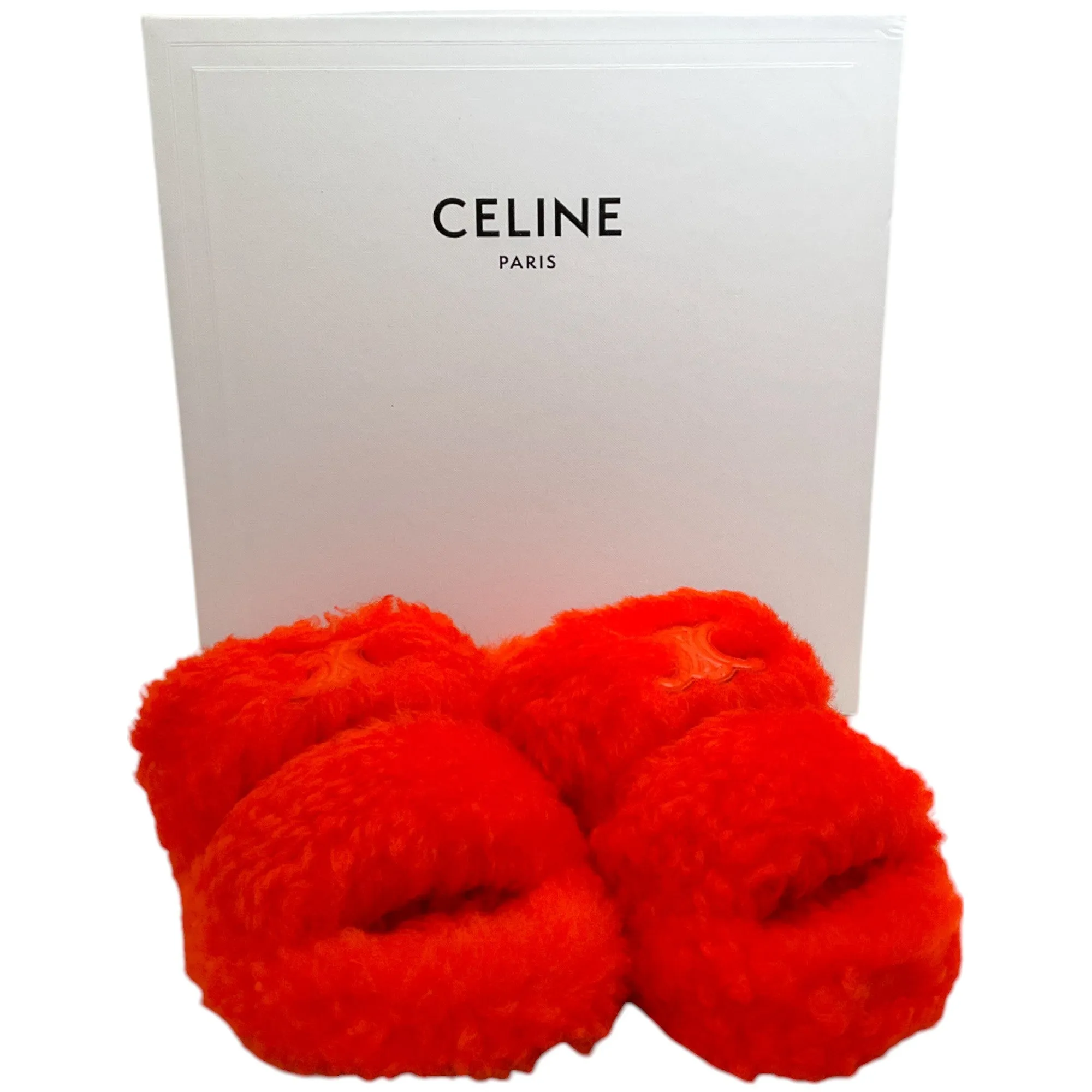Celine Bright Orange Shearling Open Sandal 05