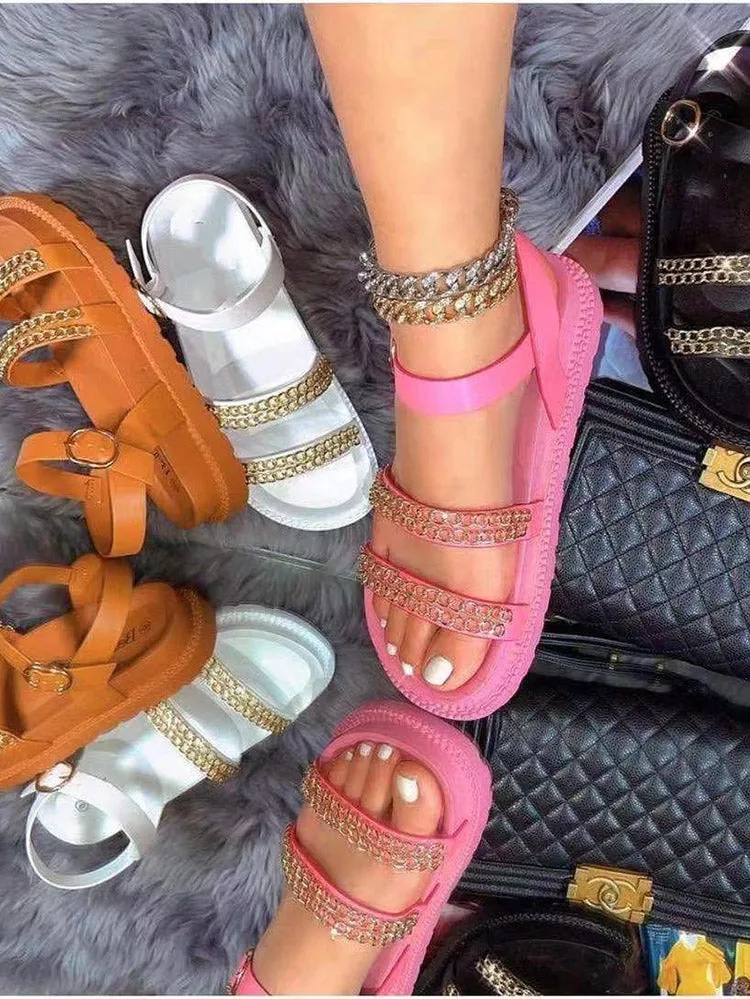Chain Decor Flat Sandals