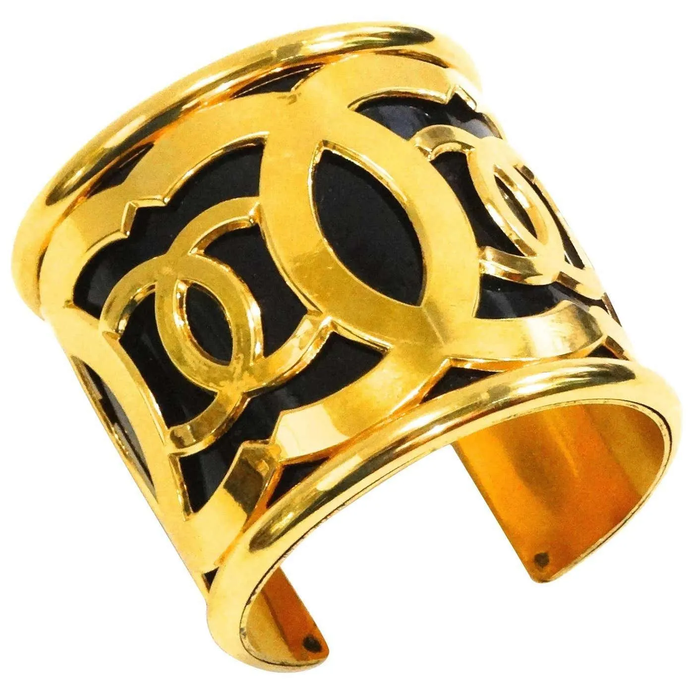 Chanel CC 1990s Gold and Black Earrings and Bracelet Set