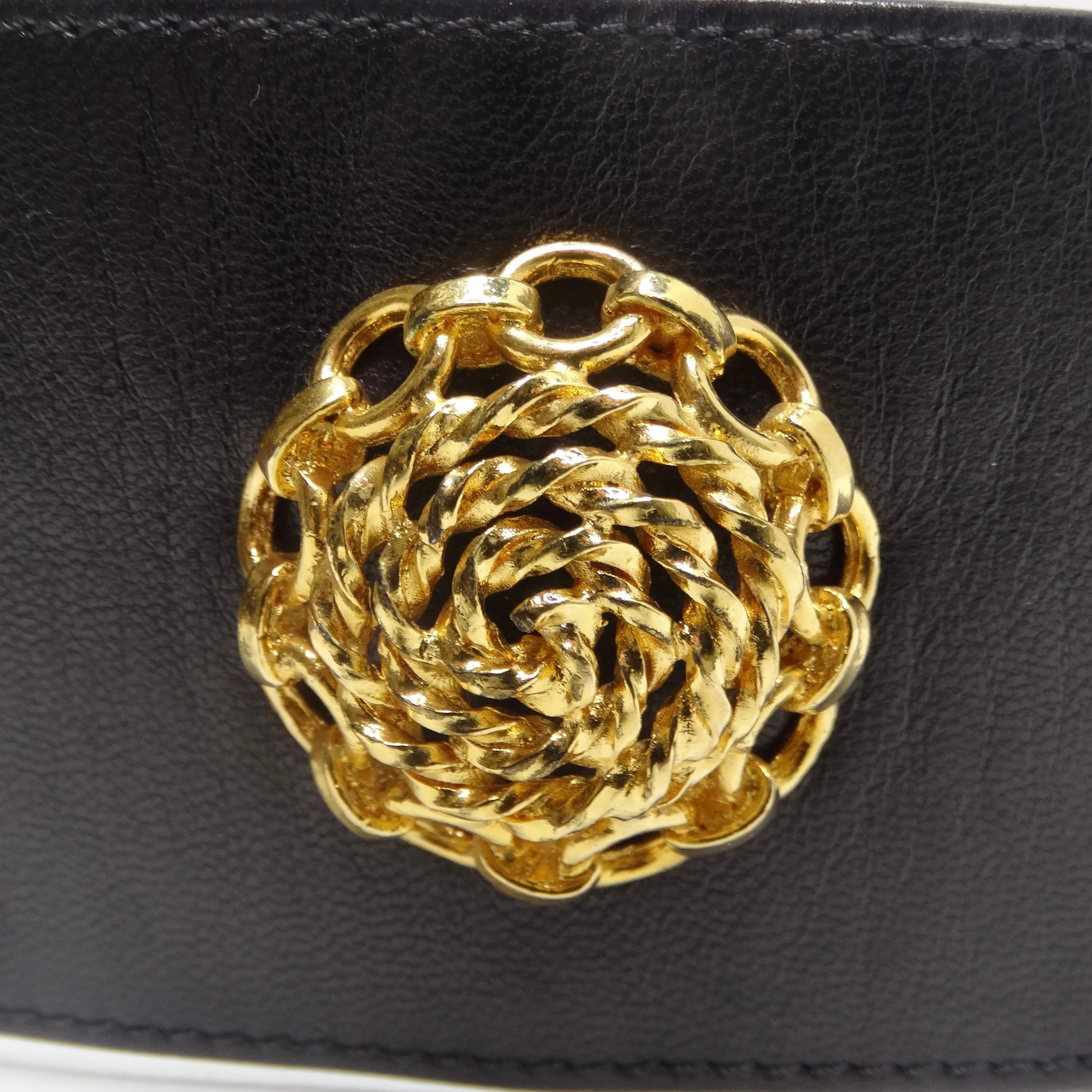 Chanel Rare 1980s Victoire De Castellane Gold Tone Black Leather Belt