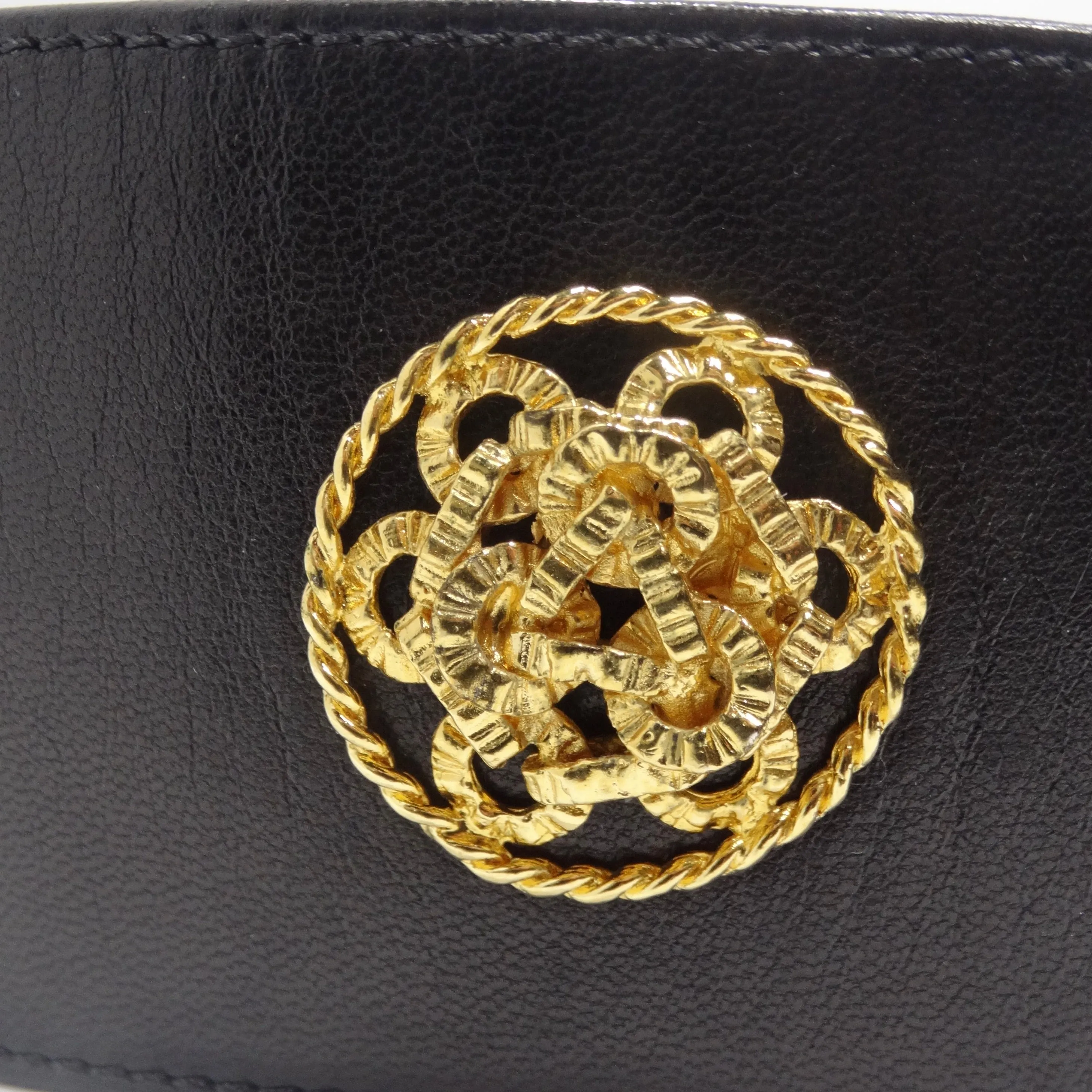 Chanel Rare 1980s Victoire De Castellane Gold Tone Black Leather Belt