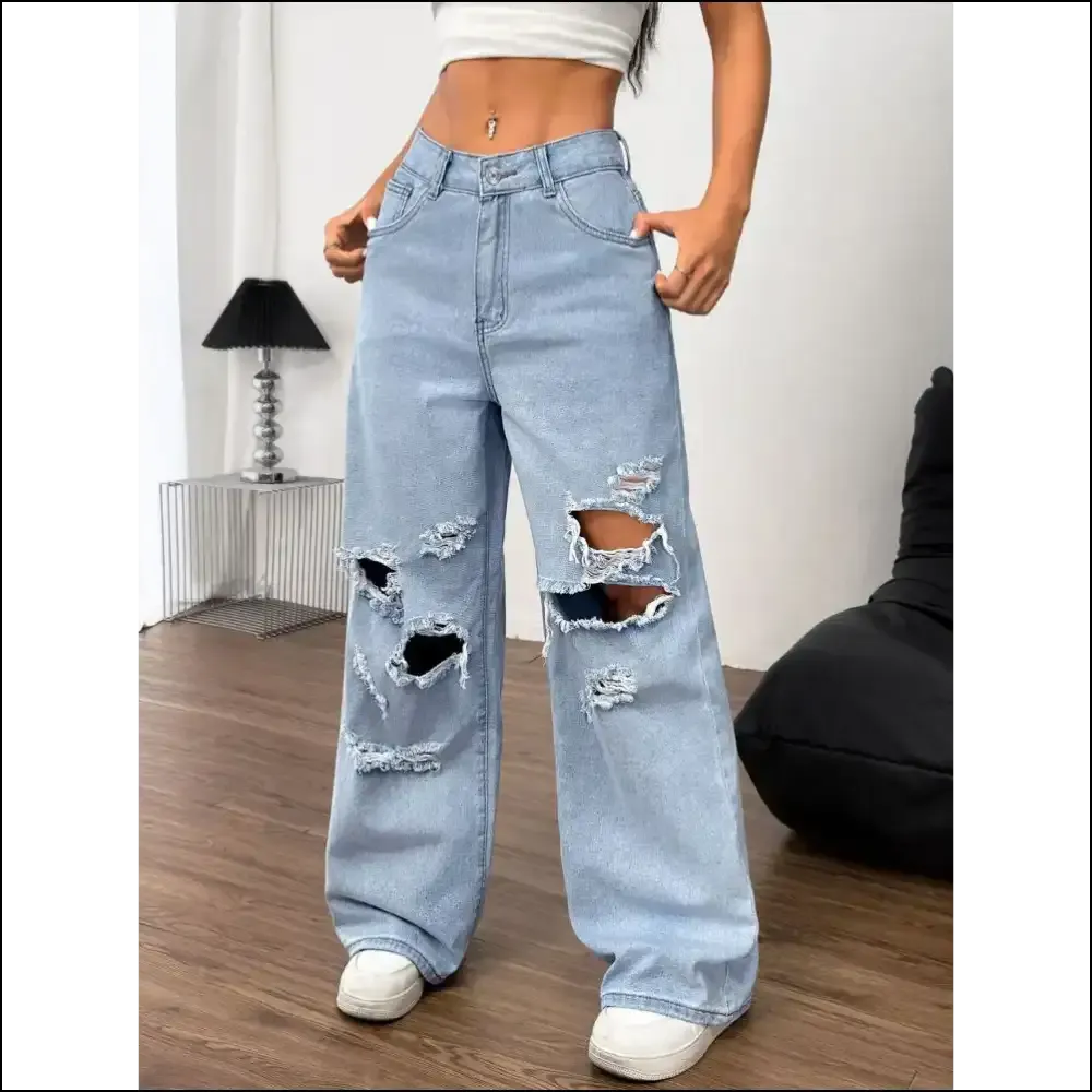 Chic Distressed Wide Leg Jeans: your New Best Friend for Awkward Moments 😜