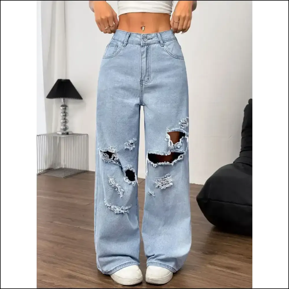 Chic Distressed Wide Leg Jeans: your New Best Friend for Awkward Moments 😜