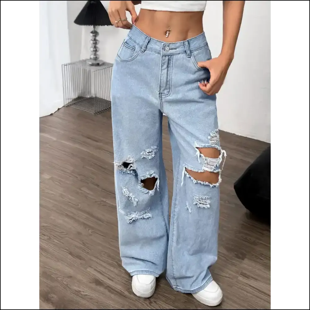 Chic Distressed Wide Leg Jeans: your New Best Friend for Awkward Moments 😜
