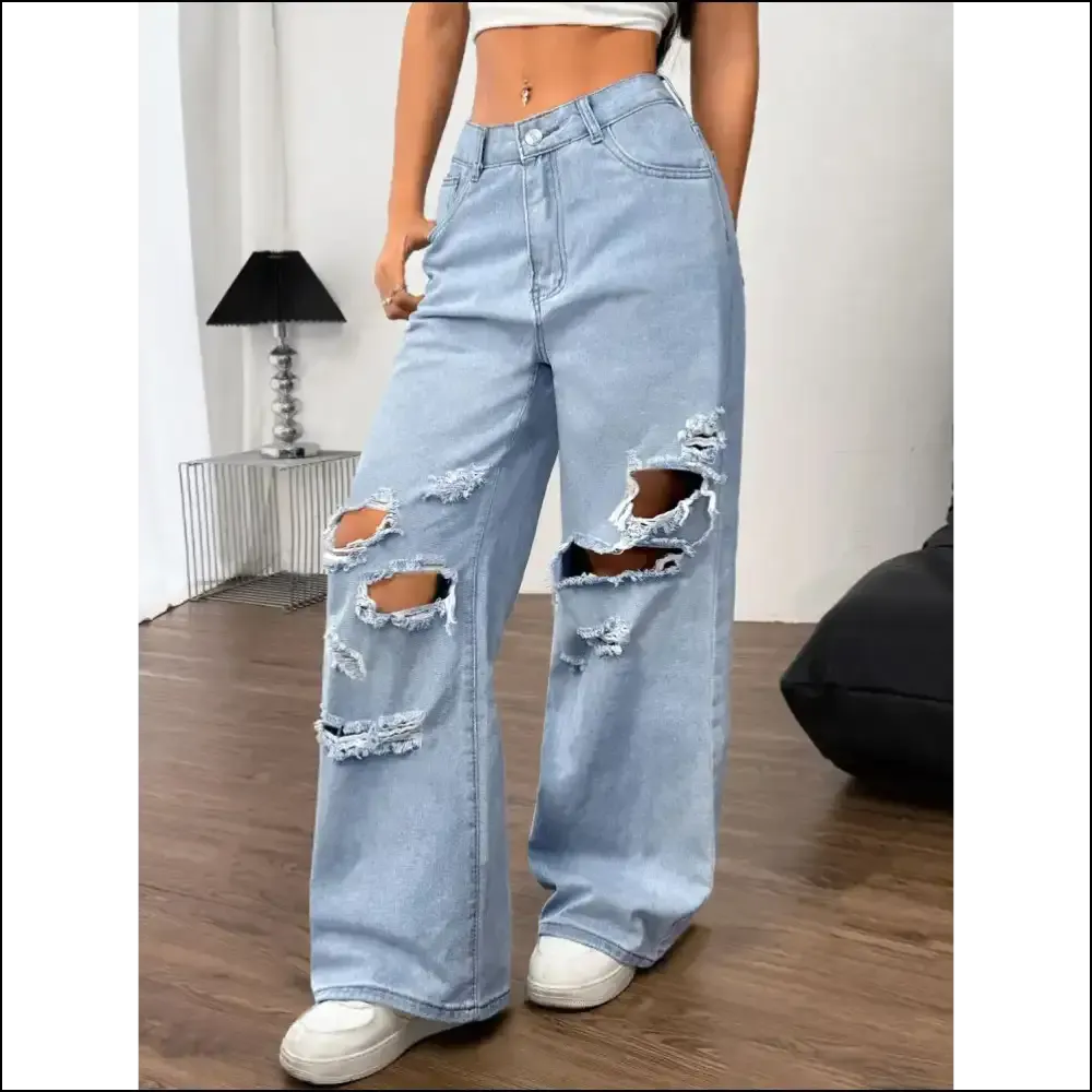 Chic Distressed Wide Leg Jeans: your New Best Friend for Awkward Moments 😜