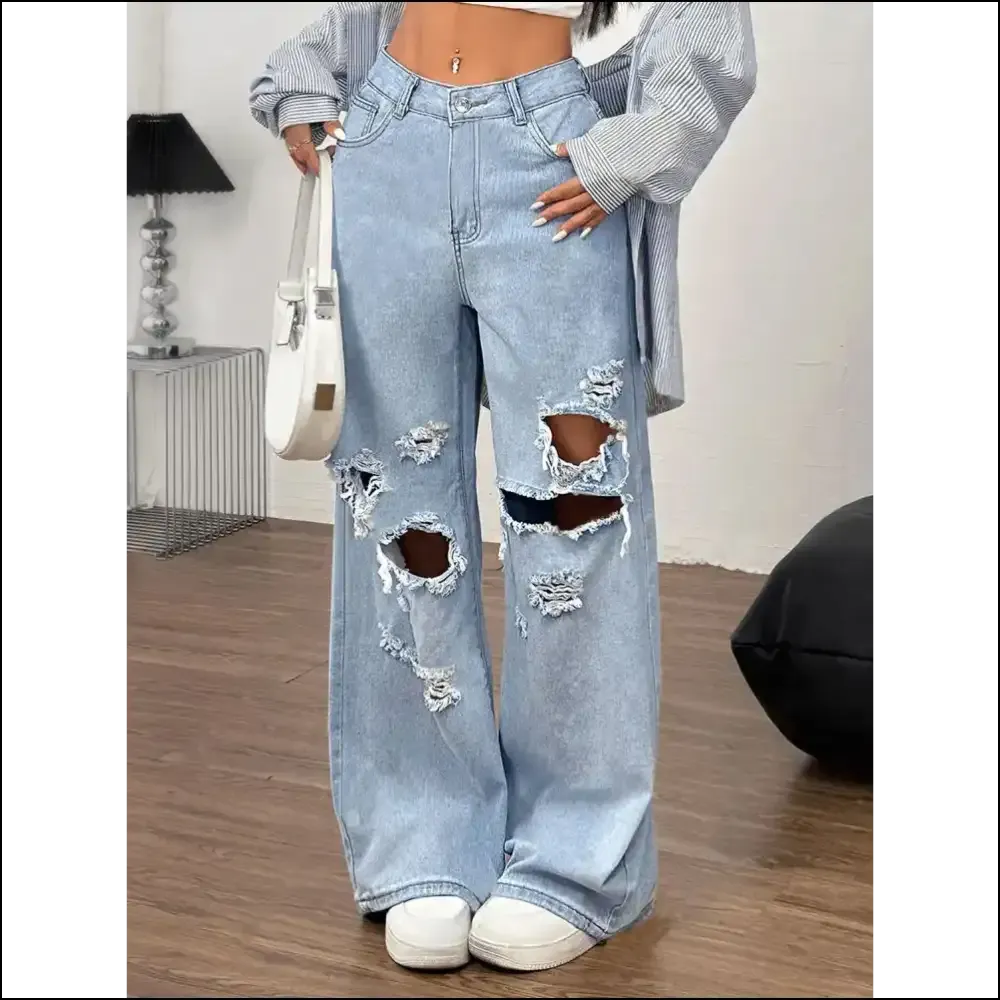 Chic Distressed Wide Leg Jeans: your New Best Friend for Awkward Moments 😜
