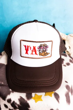 Cowgirl Boots Y'all Brown and White Foam Front Trucker Hat