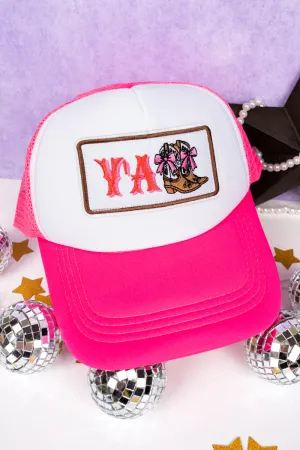 Cowgirl Boots Y'all Fuchsia and White Foam Front Trucker Hat