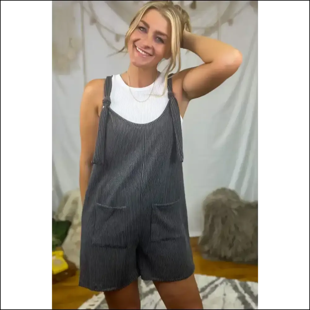 Dark Grey Striped Knotted Straps Romper: Effortlessly Fabulous  😜 Needful Things