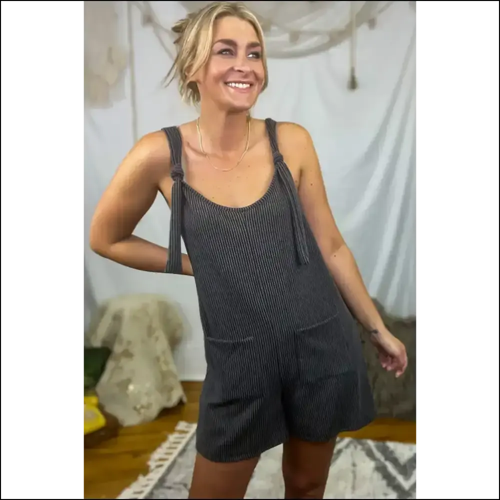 Dark Grey Striped Knotted Straps Romper: Effortlessly Fabulous  😜 Needful Things