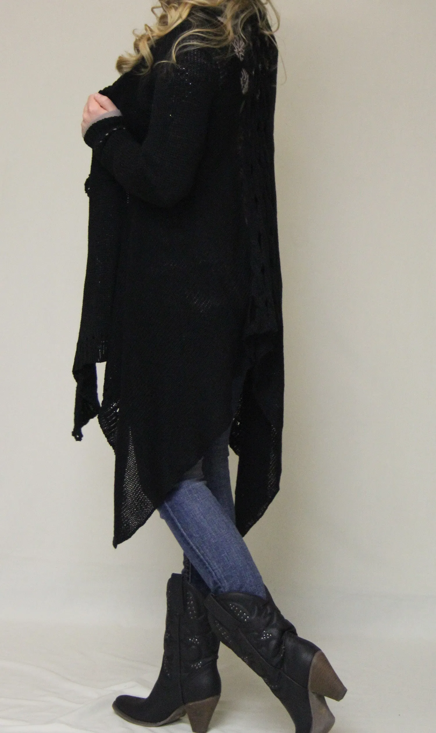 Double Zero | Cut Out Cardigan Black