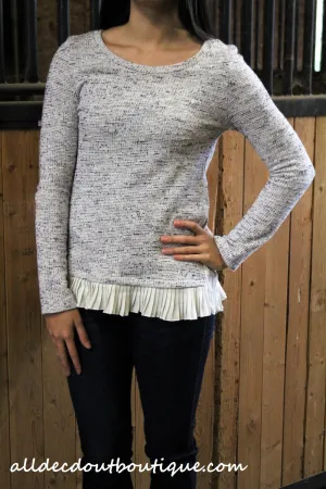 Double Zero | Navy Sweater with Pleated Trim