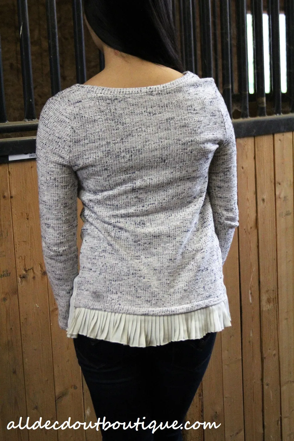 Double Zero | Navy Sweater with Pleated Trim