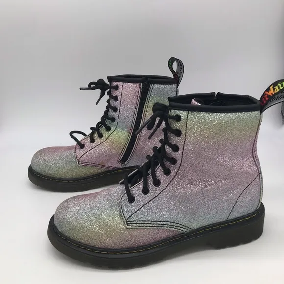 Dr Martens Airwair Girl 1460 Multi Rainbow Silver Glitter Boots Size 4