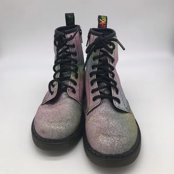 Dr Martens Airwair Girl 1460 Multi Rainbow Silver Glitter Boots Size 4