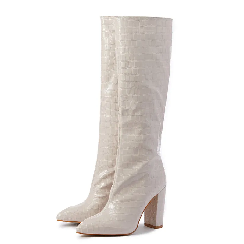 Elegant Lady Pointed Toe Chunky Heels Long Boots for Fashion Show