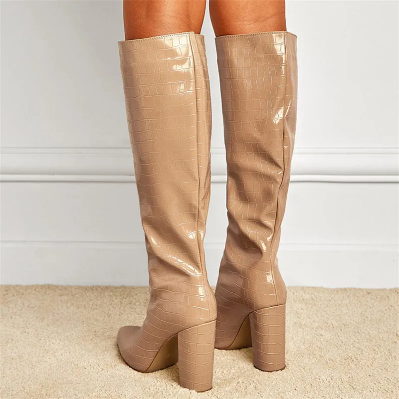 Elegant Lady Pointed Toe Chunky Heels Long Boots for Fashion Show