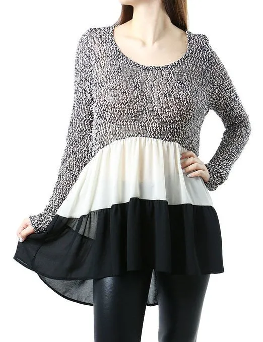 Entro | Tri Color Tunic Top Black