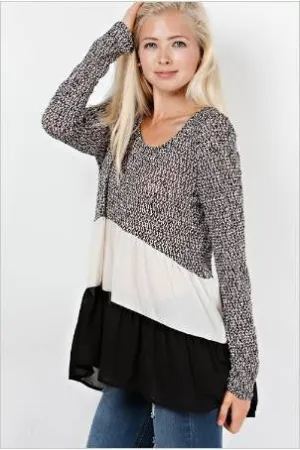 Entro | Tri Color Tunic Top Black