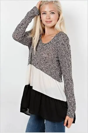 Entro | Tri Color Tunic Top Black