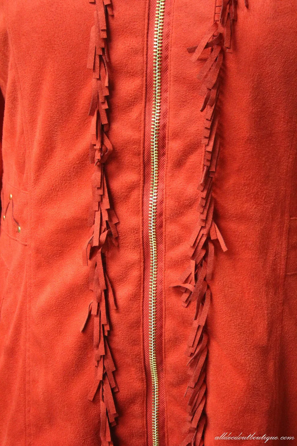 Firmiana | Coat with Zipper and Fringe Red