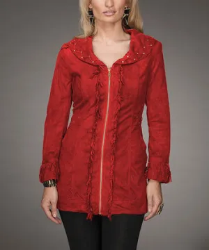 Firmiana | Coat with Zipper and Fringe Red